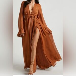 Showpo Terracotta Long Sleeve Maxi Dress